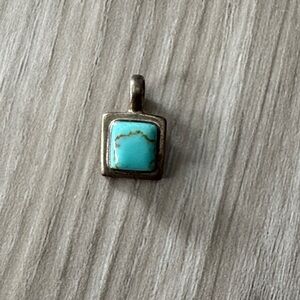 Faux Turquoise Sterling Silver Square Pendant